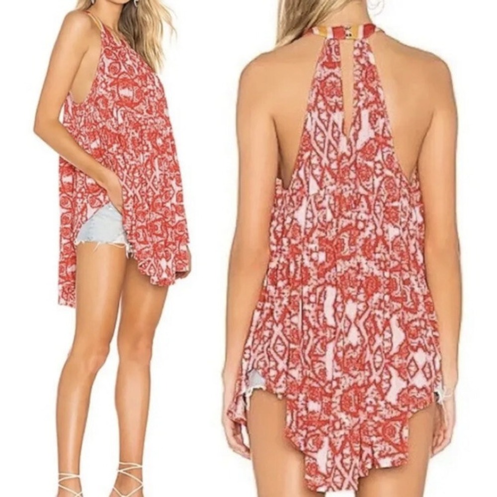 FREE PEOPLE LINEN ORANGE HALTER TUNIC PETITE SIZE XS A008507